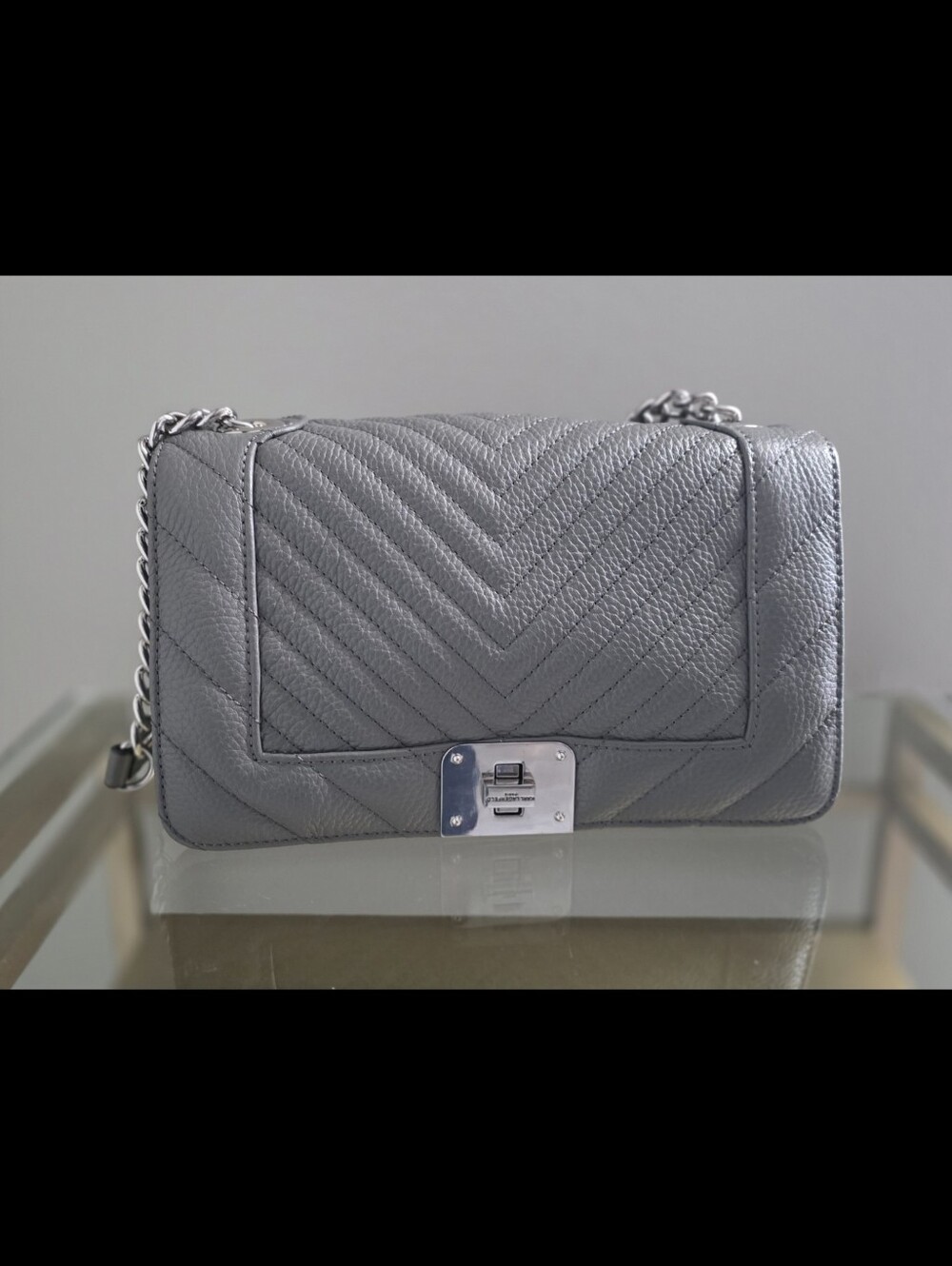 Karl Lagerfeld Quilted Chevron Leather Shoulder Bag in Gray